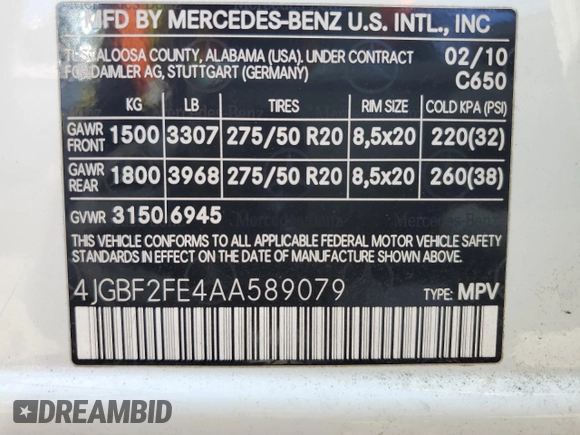 2010 Mercedes-Benz GL-Class GL 350 BlueTEC with VIN 4JGBF2FE4AA589079, listed as a Copart auction lot 70202324 with 0 mi miles and Clean Title. Bid and sale history available at carsss.com. Image 14.