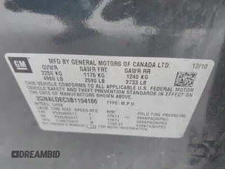 2011 Chevrolet Equinox LT w/1LT with VIN 2GNALDEC3B1194186, listed as a IAAI auction lot 42181129 with 194,137 mi miles. Bid and sale history available at carsss.com. Image 9.