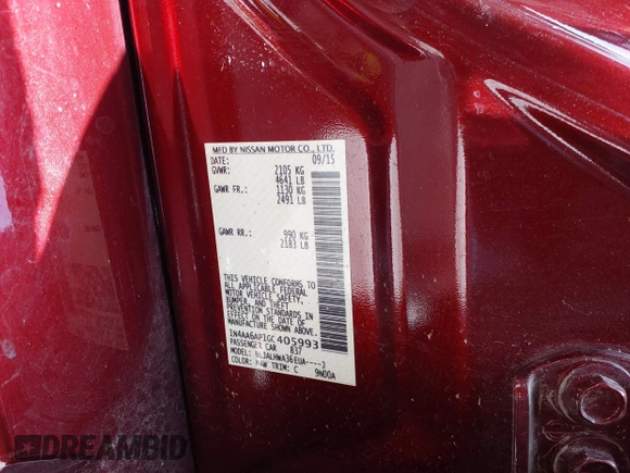 2016 Nissan Maxima Platinum with VIN 1N4AA6AP1GC405993, listed as a IAAI auction lot 42611048 with 53,998 mi miles and . Bid and sale history available at DreamBid. Image 9.