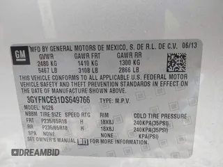 2013 Cadillac SRX Luxury Collection with VIN 3GYFNCE31DS649766, listed as a IAAI auction lot 41845466 with 101,451 mi miles and . Bid and sale history available at carsss.com. Image 9.