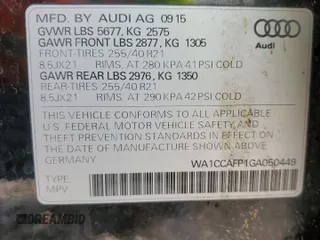 2016 Audi SQ5 Premium Plus with VIN WA1CCAFP1GA050449, listed as a Copart auction lot 62905334 with 148,082 mi miles and Salvage Title. Bid and sale history available at carsss.com. Image 16.