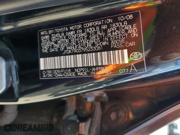 2009 Toyota Yaris with VIN JTDKT903795233081, listed as a Copart auction lot 56407165 with 172,631 mi miles and Clean Title. Bid and sale history available at DreamBid. Image 12.
