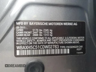 2012 BMW 5 Series 528i xDrive with VIN WBAXH5C51CDW02783, listed as a Copart auction lot 53028215 with 95,006 mi miles and Clean Title. Bid and sale history available at carsss.com. Image 12.