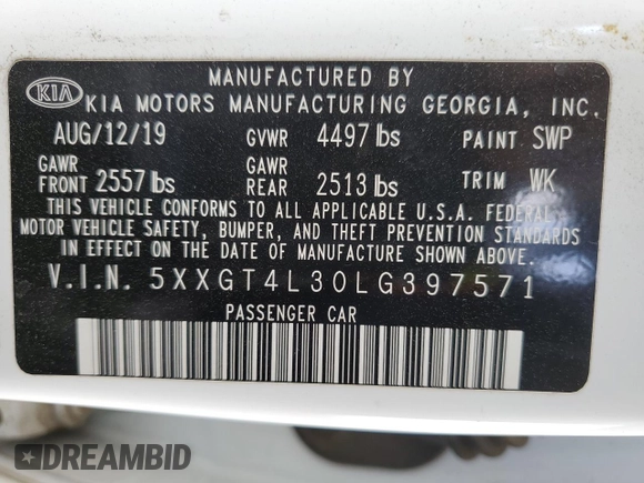 2020 Kia Optima LX z VIN 5XXGT4L30LG397571, wystawiony jako Copart lot #51993255 z przebiegiem 64 358 mil mil oraz Szkody całkowita. Historia ofert i sprzedaży dostępna na DreamBid. Obrazek 12.