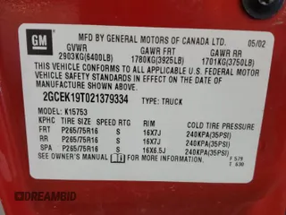 2002 Chevrolet Silverado 1500 LT with VIN 2GCEK19T021379334, listed as a Copart auction lot 55966035 with 181,314 mi miles and Clean Title. Bid and sale history available at DreamBid. Image 13.