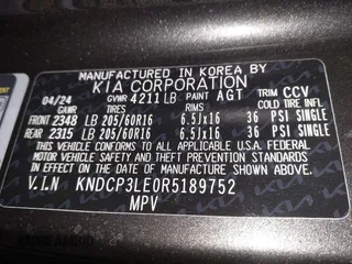 2024 Kia Niro LX with VIN KNDCP3LE0R5189752, listed as a IAAI auction lot 41611510 with 10,989 mi miles. Bid and sale history available at carsss.com. Image 9.
