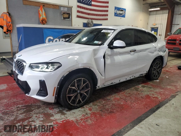 2023 BMW X4 xDrive30i with VIN 5UX33DT07P9P12954, listed as a Copart auction lot 42596275 with 27,590 mi miles and Salvage Title. Bid and sale history available at carsss.com. Image 1.
