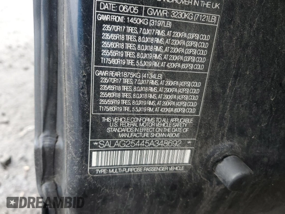 2005 Land Rover LR3 HSE with VIN SALAG25445A348692, listed as a Copart auction lot 52112345 with 117,336 mi miles and Salvage Title. Bid and sale history available at carsss.com. Image 13.