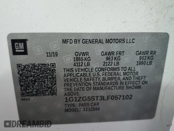 2020 Chevrolet Malibu RS with VIN 1G1ZG5ST3LF057102, listed as a Copart auction lot 54014725 with 64,168 mi miles and Salvage Title. Bid and sale history available at DreamBid. Image 13.