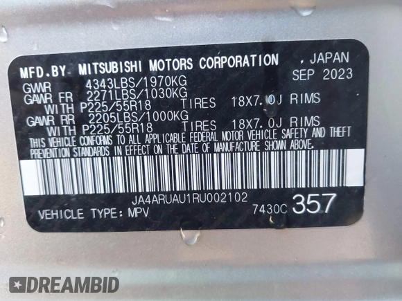 2024 Mitsubishi Outlander Sport S with VIN JA4ARUAU1RU002102, listed as a IAAI auction lot 41653605 with 11,615 mi miles. Bid and sale history available at carsss.com. Image 9.