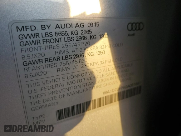 2016 Audi Q5 with VIN WA1D7BFP6GA051661, listed as a Copart auction lot 50291915 with 97,592 mi miles and Salvage title. Bid and sale history available at DreamBid. Image 15.