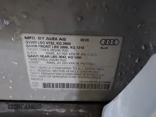 2020 Audi SQ5 Premium Plus with VIN WA1B4AFY2L2122894, listed as a IAAI auction lot 41613149 with 53,306 mi miles and . Bid and sale history available at DreamBid. Image 9.
