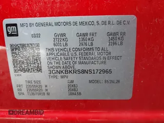 2022 Chevrolet Blazer RS z VIN 3GNKBKRS8NS172965, wystawiony jako IAAI lot #41610547 z przebiegiem 43 333 mil mil oraz . Historia ofert i sprzedaży dostępna na DreamBid. Obrazek 9.