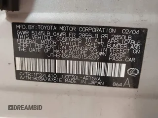 2004 Lexus LS 430 z VIN JTHBN36F840154239, wystawiony jako IAAI lot #42321185 z przebiegiem 117 073 mil mil oraz . Historia ofert i sprzedaży dostępna na DreamBid. Obrazek 9.