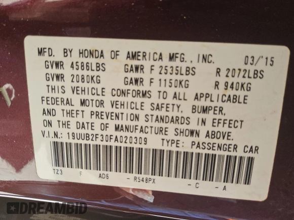 2015 Acura TLX V6 with VIN 19UUB2F30FA020309, listed as a Copart auction lot 50154955 with 109,769 mi miles and Clean Title. Bid and sale history available at carsss.com. Image 12.