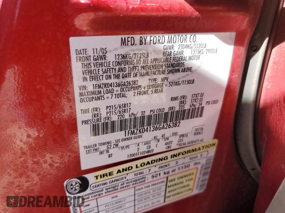 2006 Ford Freestyle SE with VIN 1FMZK04136GA26382, listed as a Copart auction lot 80482294 with 129,507 mi miles and Salvage Title. Bid and sale history available at carsss.com. Image 13.