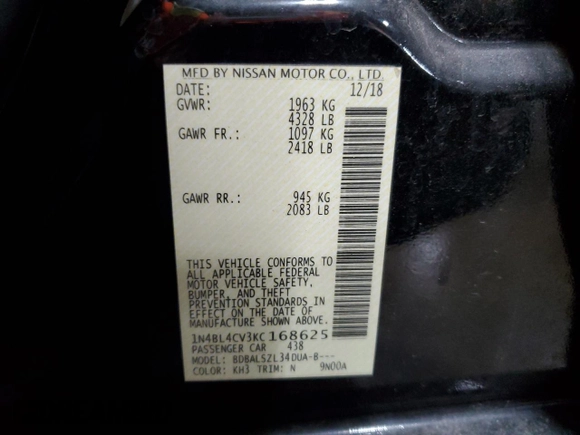 2019 Nissan Altima 2.5 SR with VIN 1N4BL4CV3KC168625, listed as a Copart auction lot 46718285 with 43,075 mi miles and Salvage Title. Bid and sale history available at carsss.com. Image 12.