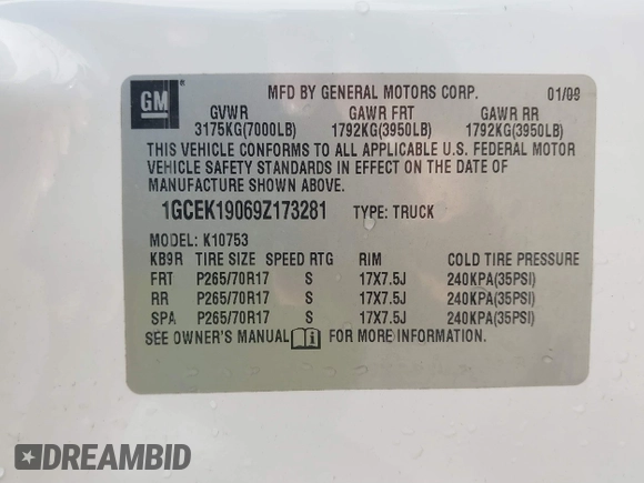 2009 Chevrolet Silverado 1500 Work Truck with VIN 1GCEK19069Z173281, listed as a IAAI auction lot 41786113 with 157,498 mi miles and . Bid and sale history available at DreamBid. Image 9.