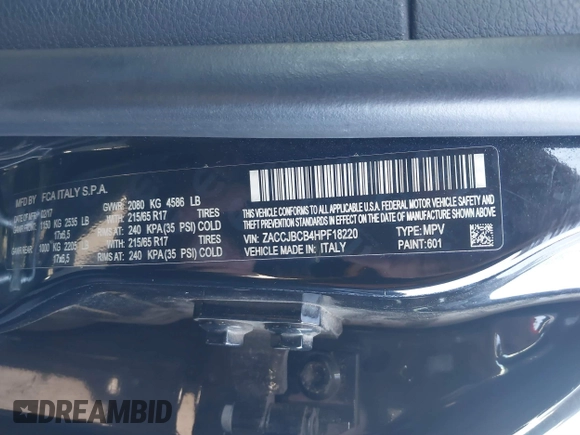 2017 Jeep Renegade Deserthawk z VIN ZACCJBCB4HPF18220, wystawiony jako IAAI lot #41719737 z przebiegiem 87 332 mil mil oraz . Historia ofert i sprzedaży dostępna na DreamBid. Obrazek 9.