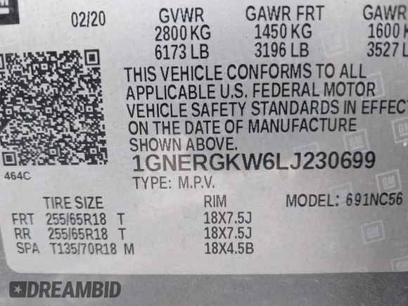 2020 Chevrolet Traverse LT Cloth с VIN 1GNERGKW6LJ230699, выставлен на аукционе IAAI как лот 42263434 с пробегом 132 397 миль миль и . История ставок и продаж доступна на DreamBid. Изображение 9.
