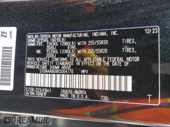2024 Lexus TX 350 с VIN 5TDAAAB68RS004770, выставлен на аукционе Copart как лот 56723225 с пробегом 26 289 миль миль и Списание • Salvage title. История ставок и продаж доступна на DreamBid. Изображение 14.