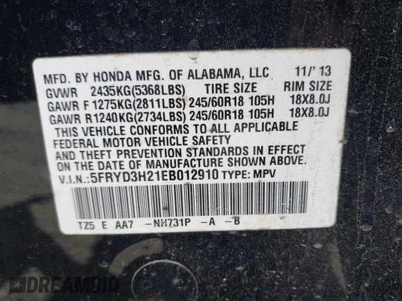 2014 Acura MDX z VIN 5FRYD3H21EB012910, wystawiony jako IAAI lot #42170958 z przebiegiem Nie podano mil oraz . Historia ofert i sprzedaży dostępna na DreamBid. Obrazek 9.