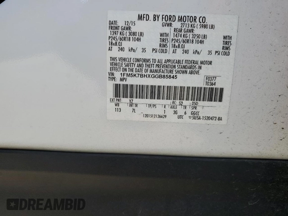 2016 Ford Explorer with VIN 1FM5K7BHXGGB85845, listed as a Copart auction lot 48174325 with 110,695 mi miles and Clean title. Bid and sale history available at DreamBid. Image 13.