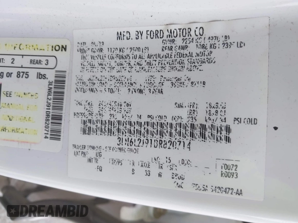 2013 Lincoln MKZ with VIN 3LN6L2J91DR820714, listed as a IAAI auction lot 42443838 with 113,301 mi miles and . Bid and sale history available at DreamBid. Image 9.