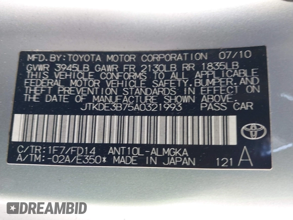 2010 Scion tC z VIN JTKDE3B75A0321993, wystawiony jako IAAI lot #41956324 z przebiegiem 135 852 mil mil oraz . Historia ofert i sprzedaży dostępna na DreamBid. Obrazek 9.
