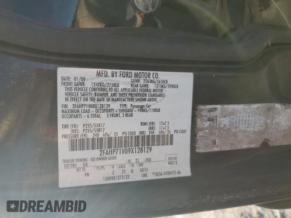 2009 Ford Police Interceptor с VIN 2FAHP71V09X128129, выставлен на аукционе Copart как лот 53097375 с пробегом Не указан миль и Списание • Salvage title. История ставок и продаж доступна на DreamBid. Изображение 12.