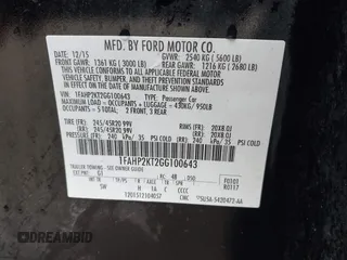 2016 Ford Taurus SHO with VIN 1FAHP2KT2GG100643, listed as a IAAI auction lot 42277356 with 113,215 mi miles and . Bid and sale history available at DreamBid. Image 9.