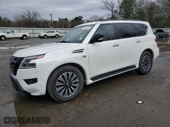 2021 Nissan Armada SL with VIN JN8AY2BA7M9372665, listed as a Copart auction lot 47843675 with 128,533 mi miles and Salvage Title. Bid and sale history available at carsss.com. Image 1.