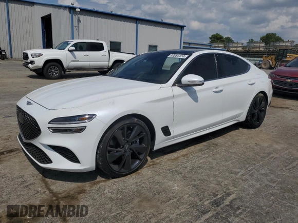 2022 Genesis G70 3.3T with VIN KMTG54TE7NU100743, listed as a Copart auction lot 71376494 with 23,561 mi miles and Salvage Title. Bid and sale history available at carsss.com. Image 1.