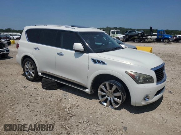 2012 Infiniti QX56 7-passenger with VIN JN8AZ2NE4C9019603, listed as a Copart auction lot 62738594 with 224,183 mi miles and Salvage Title. Bid and sale history available at carsss.com. Image 4.