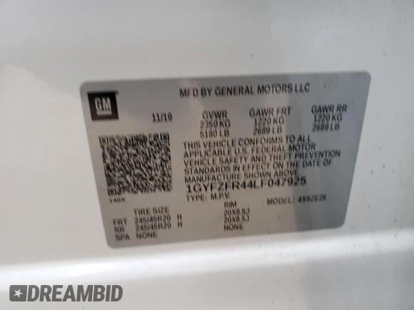 2020 Cadillac XT4 AWD Sport with VIN 1GYFZFR44LF047925, listed as a Copart auction lot 86426674 with 71,928 mi miles and Salvage title. Bid and sale history available at DreamBid. Image 13.