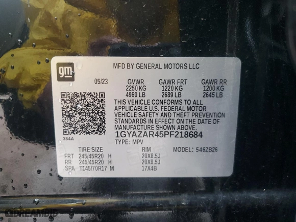2023 Cadillac XT4 FWD Luxury with VIN 1GYAZAR45PF218684, listed as a Copart auction lot 54427565 with 74,920 mi miles and Salvage Title. Bid and sale history available at carsss.com. Image 13.