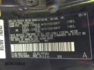 2014 Toyota Sienna XLE with VIN 5TDYK3DC2ES492554, listed as a IAAI auction lot 41685109 with 196,619 mi miles and . Bid and sale history available at DreamBid. Image 9.