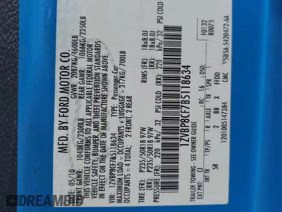 2011 Ford Mustang GT with VIN 1ZVBP8CF7B5118634, listed as a Copart auction lot 54327925 with 144,040 mi miles and Salvage title. Bid and sale history available at DreamBid. Image 12.