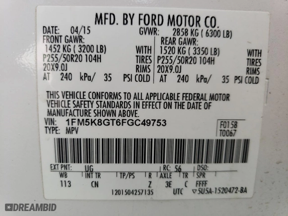 2015 Ford Explorer Sport with VIN 1FM5K8GT6FGC49753, listed as a Copart auction lot 52914555 with 141,082 mi miles and Salvage Title. Bid and sale history available at carsss.com. Image 14.
