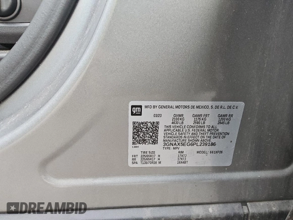 2023 Chevrolet Equinox LS with VIN 3GNAX5EG6PL239186, listed as a Copart auction lot 46652535 with 57,015 mi miles and Clean title. Bid and sale history available at DreamBid. Image 13.