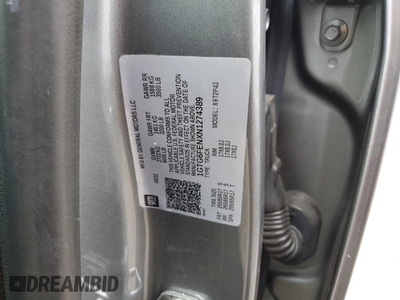 2022 GMC Canyon 4WD AT4 z VIN 1GTG6FENXN1274389, wystawiony jako Copart lot #85255404 z przebiegiem 42 843 mil mil oraz Szkoda całkowita • Salvage title. Historia ofert i sprzedaży dostępna na DreamBid. Obrazek 12.