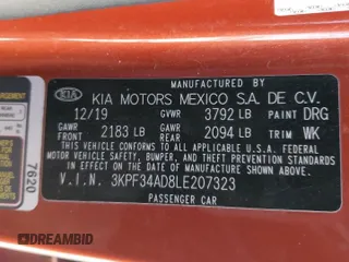 2020 Kia Forte GT-Line with VIN 3KPF34AD8LE207323, listed as a Copart auction lot 45308585 with 113,961 mi miles and Salvage Title. Bid and sale history available at carsss.com. Image 14.