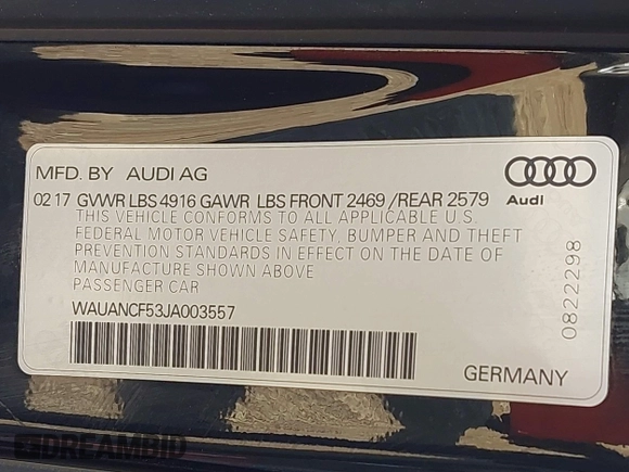 2018 Audi A5 Sportback Premium z VIN WAUANCF53JA003557, wystawiony jako IAAI lot #42079150 z przebiegiem 78 259 mil mil oraz . Historia ofert i sprzedaży dostępna na DreamBid. Obrazek 9.