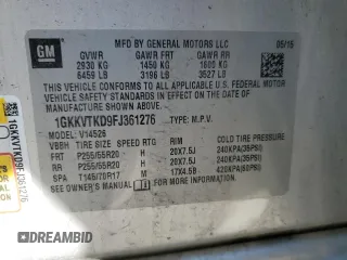 2015 GMC Acadia Denali z VIN 1GKKVTKD9FJ361276, wystawiony jako Copart lot #52775995 z przebiegiem 134 979 mil mil oraz Szkoda całkowita • Salvage title. Historia ofert i sprzedaży dostępna na DreamBid. Obrazek 14.