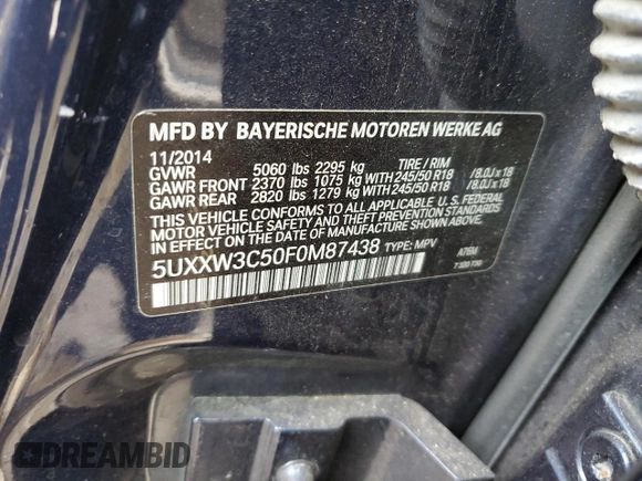 2015 BMW X4 xDrive28i with VIN 5UXXW3C50F0M87438, listed as a Copart auction lot 44620294 with 132,243 mi miles. Bid and sale history available at carsss.com. Image 15.