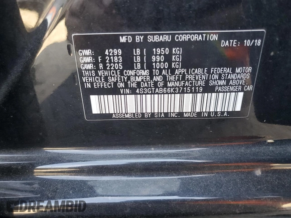 2019 Subaru Impreza z VIN 4S3GTAB66K3715119, wystawiony jako Copart lot #53530575 z przebiegiem Nie podano mil oraz Szkoda całkowita • Salvage title. Historia ofert i sprzedaży dostępna na DreamBid. Obrazek 13.