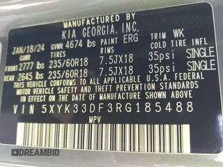 2024 Kia Sportage EX with VIN 5XYK33DF3RG185488, listed as a IAAI auction lot 42345457 with 33,926 mi miles and . Bid and sale history available at DreamBid. Image 9.