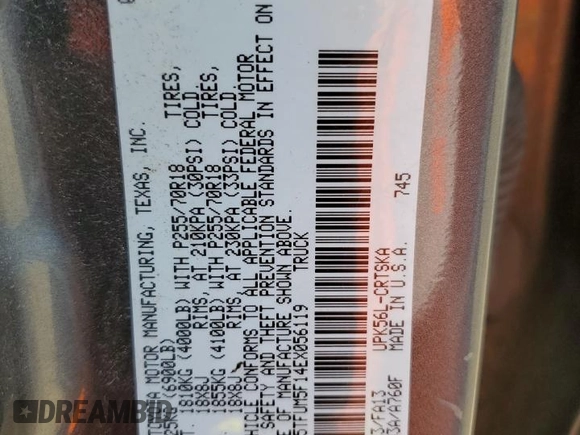 2014 Toyota Tundra SR z VIN 5TFUM5F14EX056119, wystawiony jako Copart lot #58779045 z przebiegiem 223 035 mil mil oraz Czysty tytuł • Clean title. Historia ofert i sprzedaży dostępna na DreamBid. Obrazek 12.