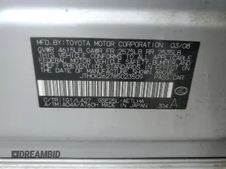 2008 Lexus IS 250 z VIN JTHCK262785023509, wystawiony jako Copart lot #60967295 z przebiegiem 83 283 mil mil oraz Szkoda całkowita • Salvage title. Historia ofert i sprzedaży dostępna na DreamBid. Obrazek 13.