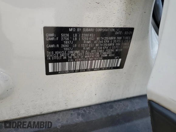 2021 Subaru Outback Onyx XT with VIN 4S4BTGJD1M3189199, listed as a Copart auction lot 86356234 with 50,373 mi miles and Salvage title. Bid and sale history available at DreamBid. Image 14.